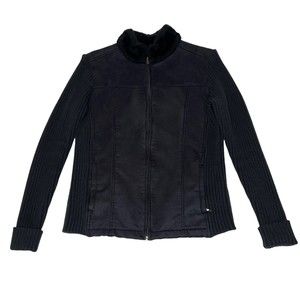 Lady Hathaway Black Medium Faux Suede Fur Knitted Women Jacket Size M